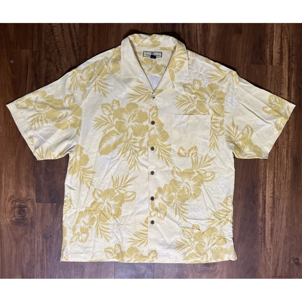 Tommy Bahama Camp Button Shirt Men's XL 100% Silk Yellow Tropical Floral S/S